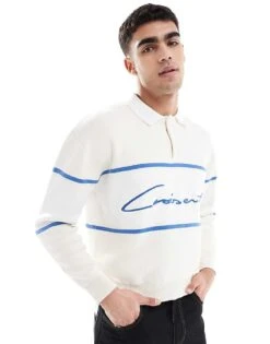 Pull&Bear Knitted Retro Polo In Ecru For Men Neutral