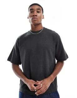 Pull&Bear Heavy Weight Plush T-shirt In Grey For Men