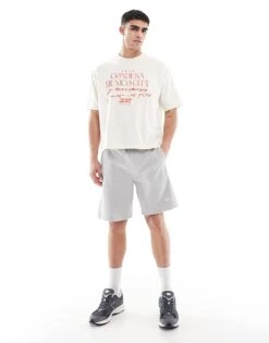 Pull&Bear STWD Jersey Shorts In Light Grey For Men