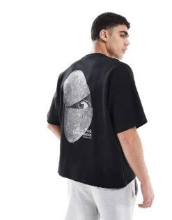 Pull&Bear Boxy Stone Graphic T-shirt In Black For Men