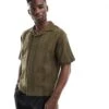 Pull&Bear Textured Stripe Shirt In Khaki For Men Green