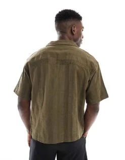 Pull&Bear Textured Stripe Shirt In Khaki For Men Green -Pull&Bear Sales 208086407 4