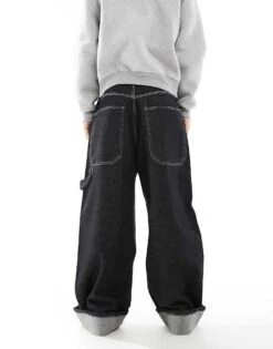 Pull&Bear Super Baggy Fit Roll Up Jeans In Black For Men -Pull&Bear Sales 208086450 3