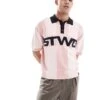 Pull&Bear STWD Knitted Retro Polo In Pink For Men -Pull&Bear Sales 208086505 1 pink