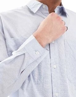 Pull&Bear Long Sleeved Textured Checked Shirt In Grey For Men -Pull&Bear Sales 208086515 3