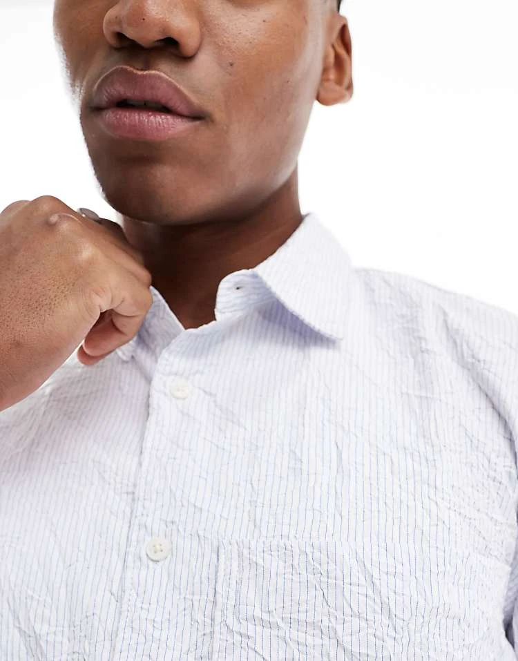 Pull&Bear Long Sleeved Textured Striped Shirt In Grey For Men 5 Pull&Bear Long Sleeved Textured Striped Shirt In Grey For Men - Image 3