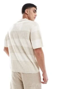 Pull&Bear Knitted Stripe Polo In Ecru For Men -Pull&Bear Sales 208086571 3