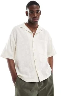 Pull&Bear Rustic Self Check Shirt In Ecru For Men Neutral