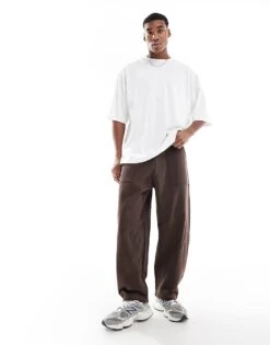Pull&Bear Wide Leg Joggers In Brown For Men