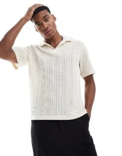 Pull&Bear Knitted Texture Stripe Polo In Ecru For Men Neutral 11 Pull&Bear Knitted Texture Stripe Polo In Ecru For Men Neutral -Pull&Bear Sales 208086666 1 neutral 1