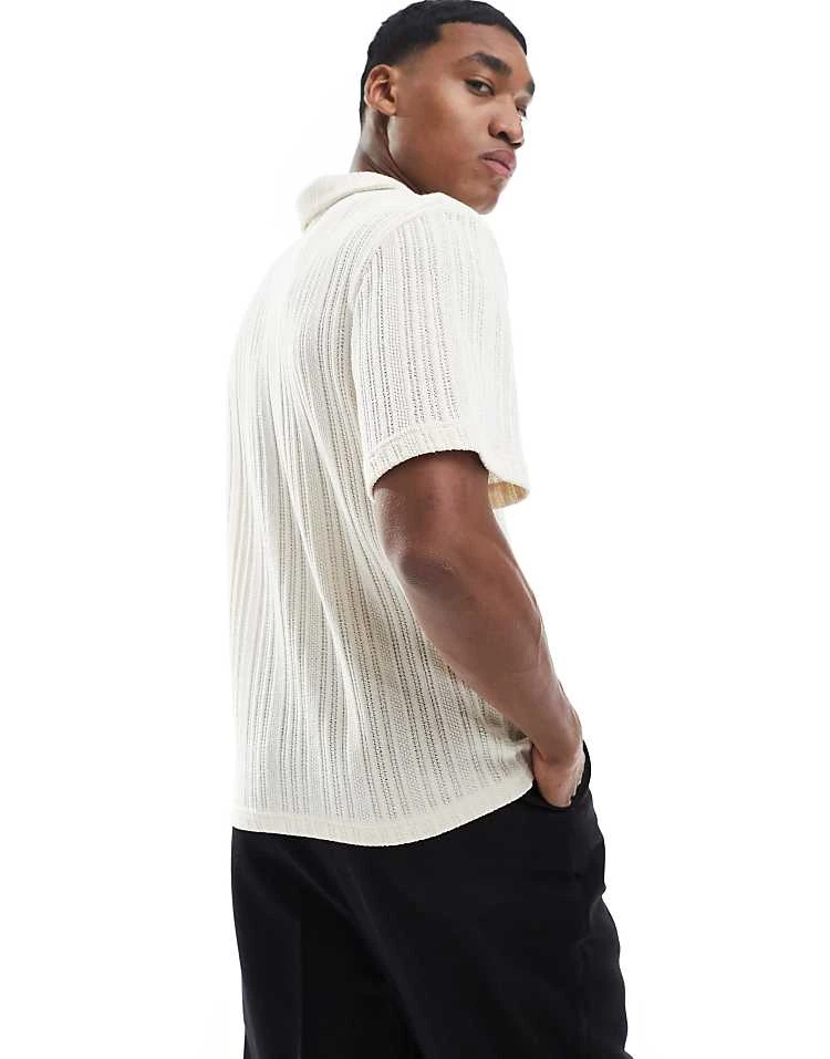 Pull&Bear Knitted Texture Stripe Polo In Ecru For Men Neutral 4 Pull&Bear Knitted Texture Stripe Polo In Ecru For Men Neutral - Image 2