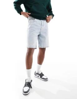 Pull&Bear Baggy Fit Denim Short In Light Blue For Men