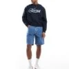Pull&Bear Baggy Fit Denim Short In Mid Blue For Men