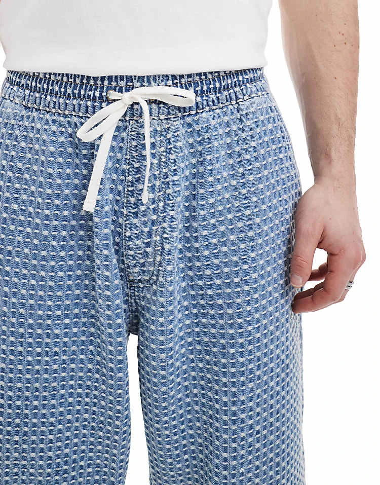 Pull&Bear Stitch Detail Jeans In Mid Blue For Men 5 Pull&Bear Stitch Detail Jeans In Mid Blue For Men - Image 3