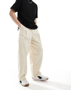 Pull&Bear Dart Detail Straight Leg Trousers In Ecru For Men White -Pull&Bear Sales 208268751 1 white 1