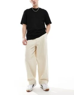 Pull&Bear Dart Detail Straight Leg Trousers In Ecru For Men White -Pull&Bear Sales 208268751 3