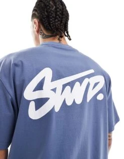 Pull&Bear STWD T-shirt In Dark Blue For Men Navy