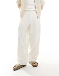 Pull&Bear Crinkle Textured Trousers In Ecru For Men -Pull&Bear Sales 208313546 1 ecru 1