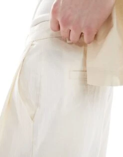 Pull&Bear Crinkle Textured Trousers In Ecru For Men -Pull&Bear Sales 208313546 2