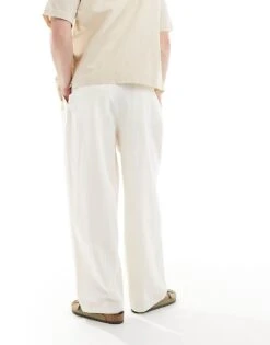 Pull&Bear Crinkle Textured Trousers In Ecru For Men -Pull&Bear Sales 208313546 3