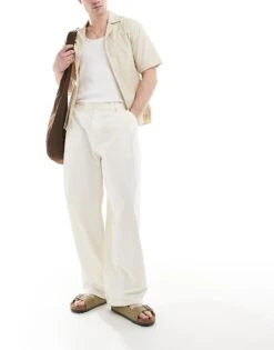 Pull&Bear Crinkle Textured Trousers In Ecru For Men -Pull&Bear Sales 208313546 4