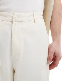 Pull&Bear Crinkle Textured Trousers In Ecru For Men -Pull&Bear Sales 208313546 5