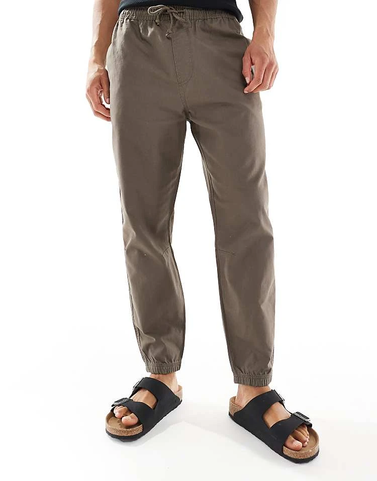 Pull&Bear Linen Look Trousers In Khaki For Men Green 8 Pull&Bear Linen Look Trousers In Khaki For Men Green - Image 6