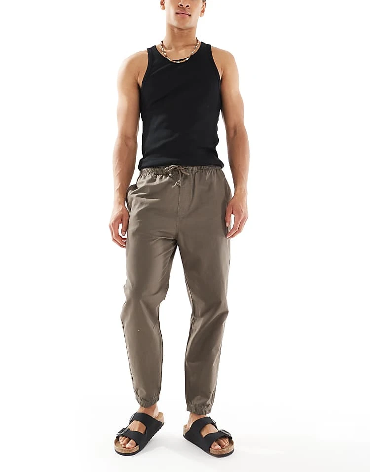 Pull&Bear Linen Look Trousers In Khaki For Men Green 4 Pull&Bear Linen Look Trousers In Khaki For Men Green - Image 2