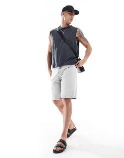 Pull&Bear Baggy Fit Denim Short In Grey For Men